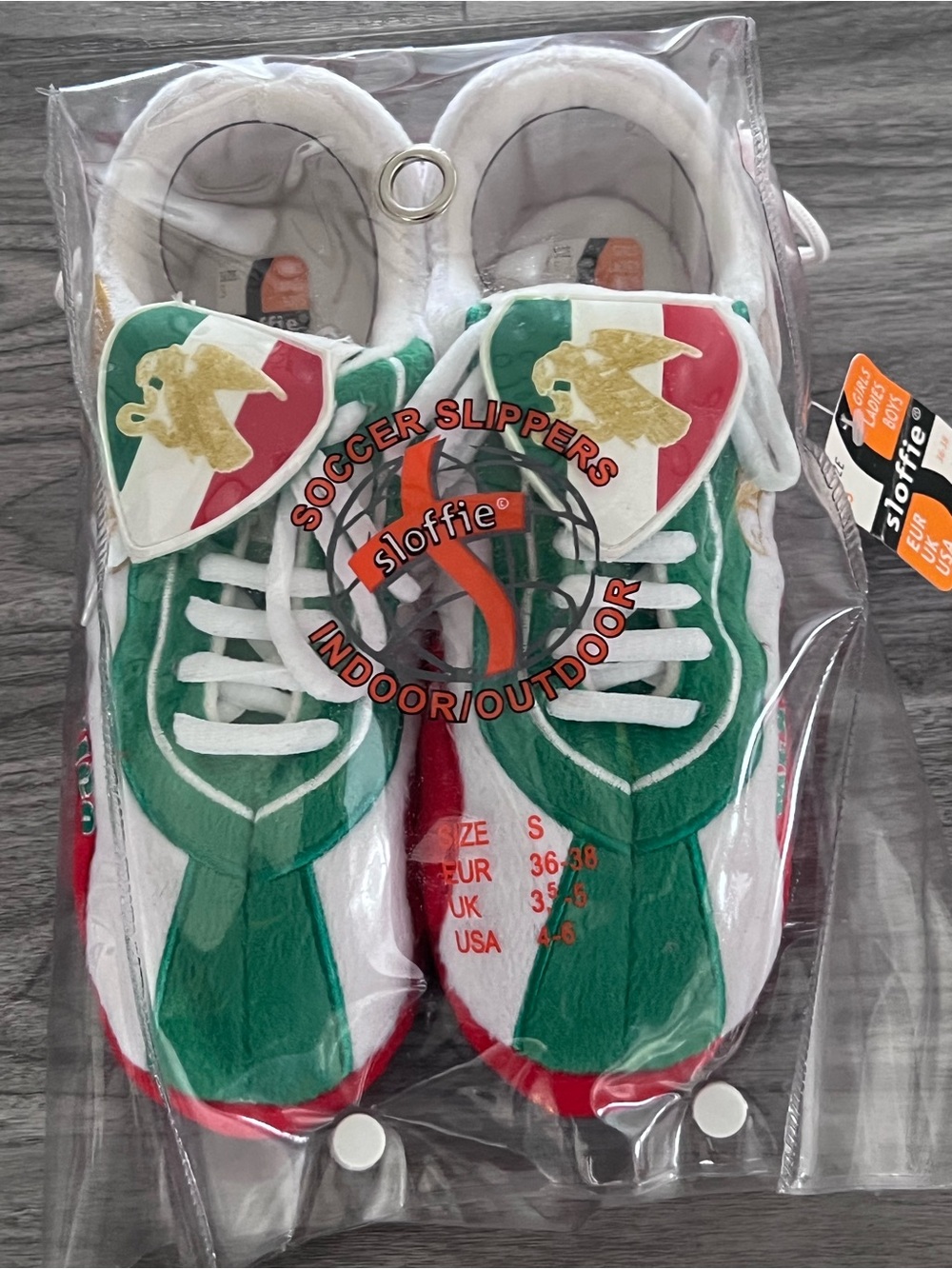 Sloffie Mexico Soccer Slippers in Green, White & Red-Small 4-6 youth